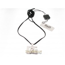 D&G collana Overlap con pendente logo acciaio e camoscio nero DJ0530